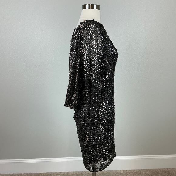 Betsy & Adam Black Sequined Long Sleeve Formal Cocktail Dress Size 10 - Picture 3 of 14